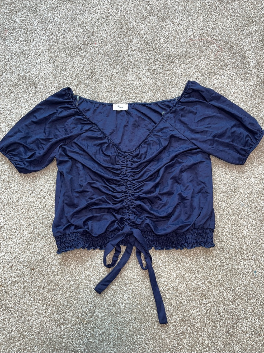 Women's Navy Ruched Drawstring Crop Top